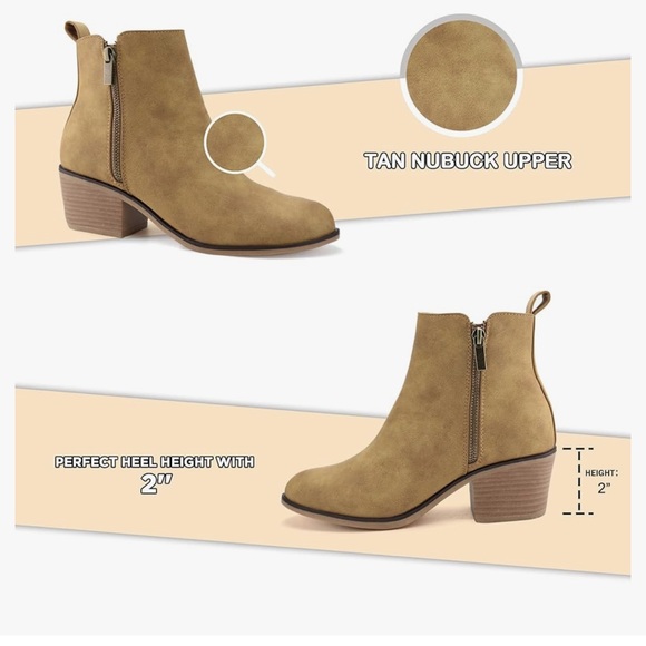 JABASIC NWT Women Ankle Boots Side Zipper Booties Low Heel Dress Boots size 8 - Picture 7 of 9